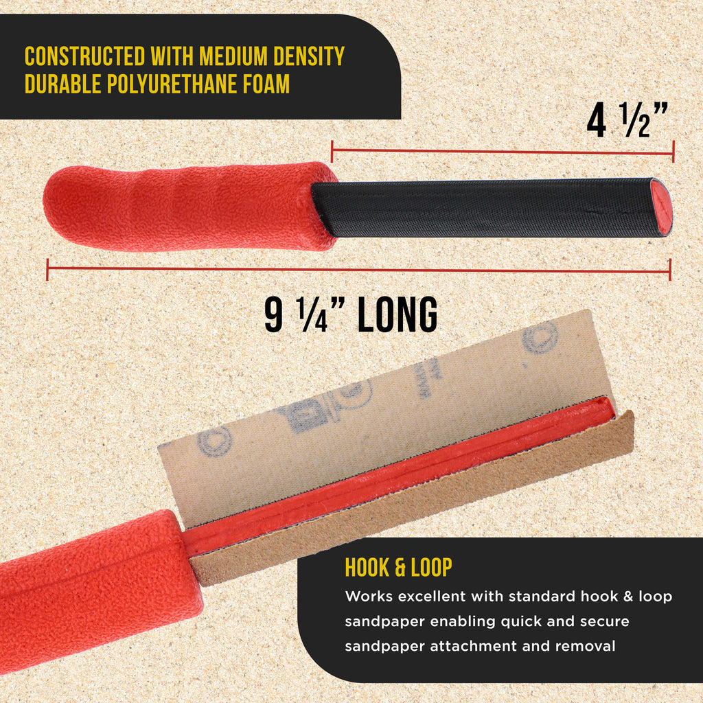 Set of 3 Contour Hand Sanding File Block Sticks with 40 Sheet Hook & Loop Sandpaper Kit - 3 Different Convex Radius Profile Shapes, Teardrop