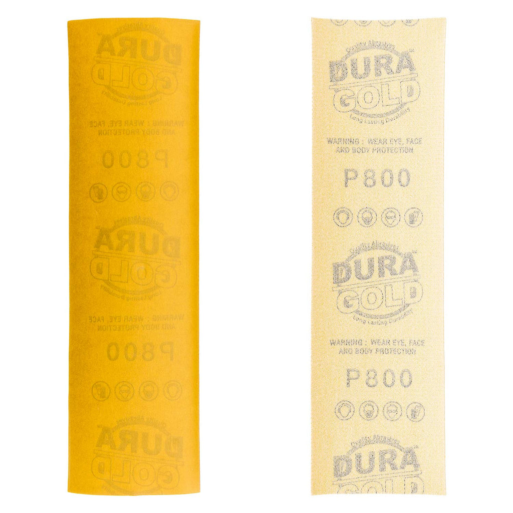 800 Grit - Gold - Hand Sanding Sandpaper Sheets Hook & Loop 9" x 2-2/3" - Box of 25