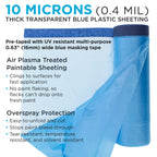 106" Wide x 46' Long Roll of Pure Blue Pre-Taped Masking Film, 3 Pack, Overspray Paintable Plastic Protective Sheeting, Pull Down Drop Sheet