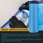 106" Wide x 46' Long Roll of Pure Blue Pre-Taped Masking Film, 3 Pack, Overspray Paintable Plastic Protective Sheeting, Pull Down Drop Sheet