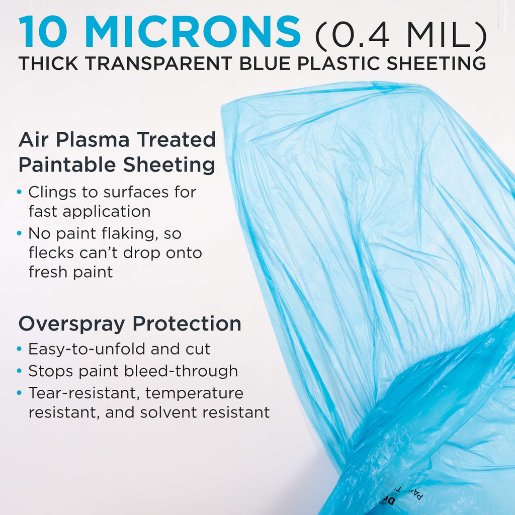 48" x 88' Pure Blue Pre-Folded Masking Film, (3 Pack) Painters Plastic Roll (0.4 Mil), Pull Down Drop Sheet, Pre-Folded Plastic Sheeting