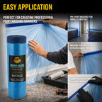 71" x 65' Pure Blue Pre-Taped Masking Film, (3 Pack) Painters Plastic Roll (0.4 Mil), Pull Down Drop Sheet, Pre-Taped Plastic Sheeting