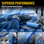 71" x 65' Pure Blue Pre-Taped Masking Film, (3 Pack) Painters Plastic Roll (0.4 Mil), Pull Down Drop Sheet, Pre-Taped Plastic Sheeting