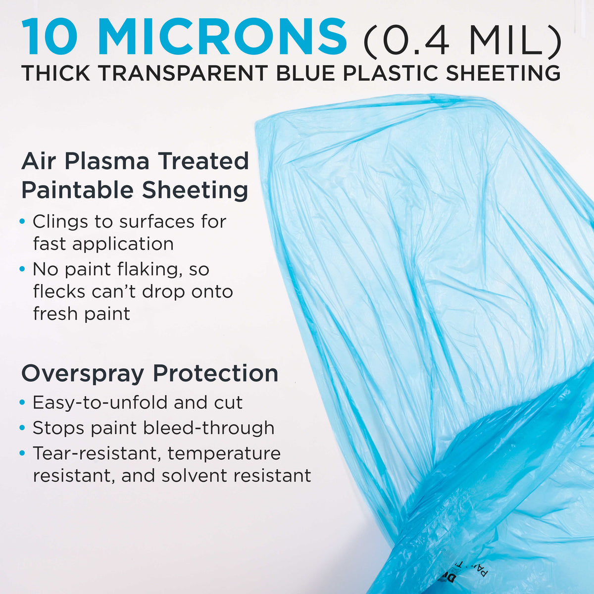 95" x 44' Pure Blue Pre-Folded Masking Film, (3 Pack) Painters Plastic Roll (0.4 Mil), Pull Down Drop Sheet, Pre-Folded Plastic Sheeting