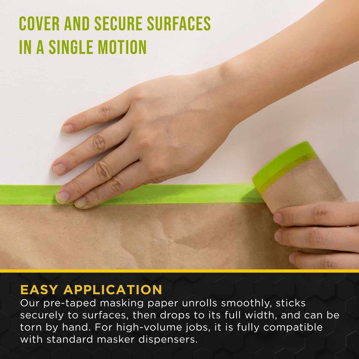 Pre-Taped Masking Paper for Painting (24" x 50', 2 Rolls) - Tape and Drape Painters Paper, Protective Covering, Overspray Barrier