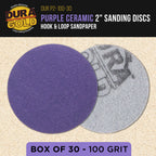 Premium 100 Grit 2" Purple Film Ceramic Sanding Discs, Box of 30 - Hook & Loop Backing Sandpaper for DA Sander, Drill, Grinder, Rotary Tool