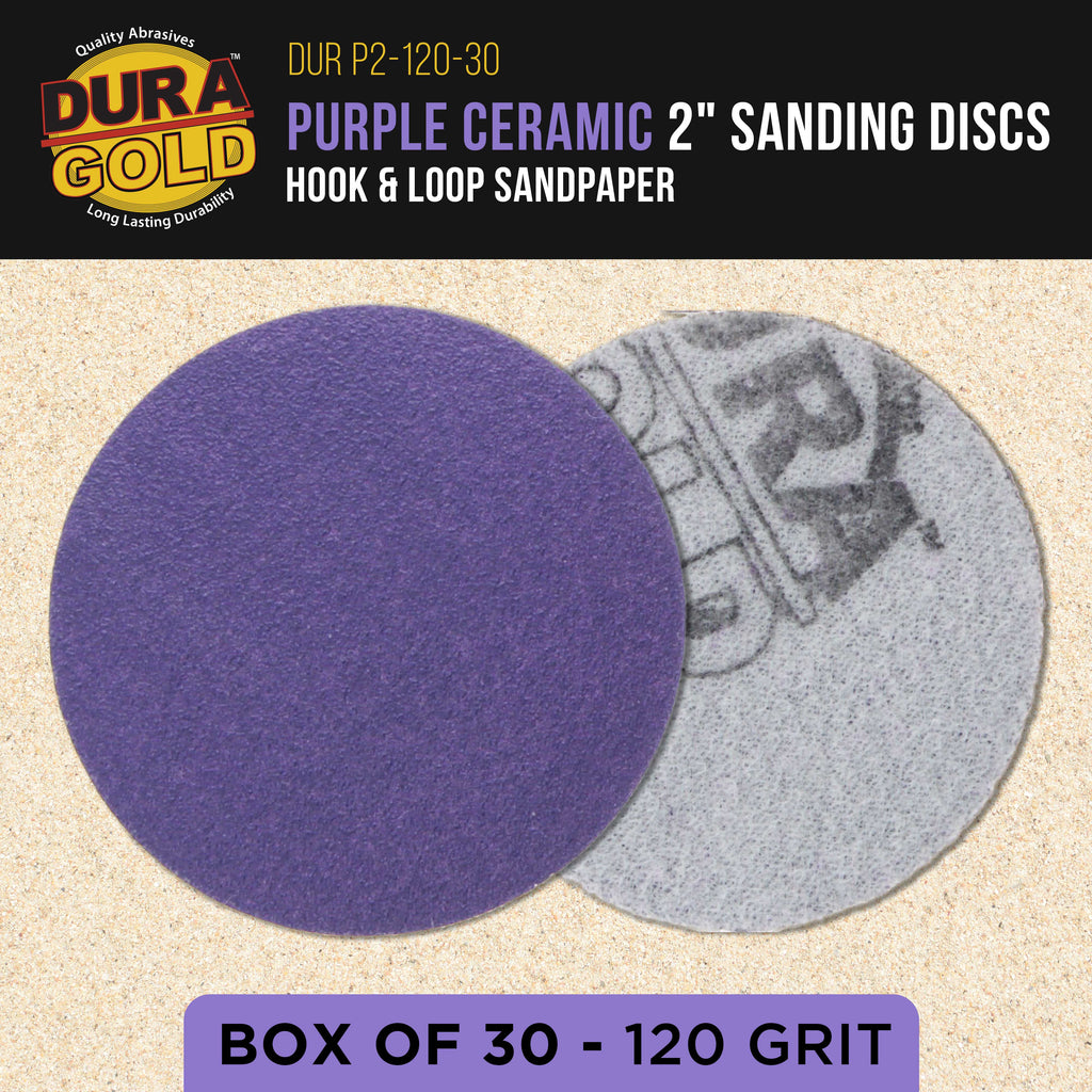 Premium 120 Grit 2" Purple Film Ceramic Sanding Discs, Box of 30 - Hook & Loop Backing Sandpaper for DA Sander, Drill, Grinder, Rotary Tool