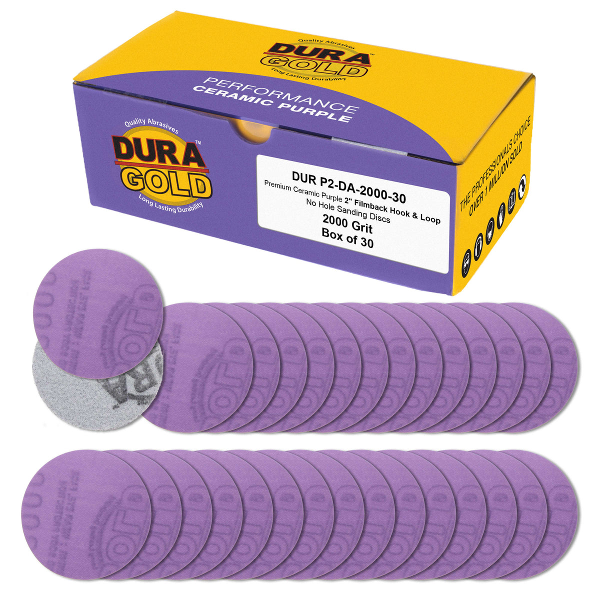 Premium 2000 Grit 2" Purple Film Ceramic Sanding Discs, Box of 30 - Hook & Loop Backing Sandpaper for DA Sander, Drill, Grinder, Rotary Tool