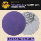 Premium 220 Grit 2" Purple Film Ceramic Sanding Discs, Box of 30 - Hook & Loop Backing Sandpaper for DA Sander, Drill, Grinder, Rotary Tool