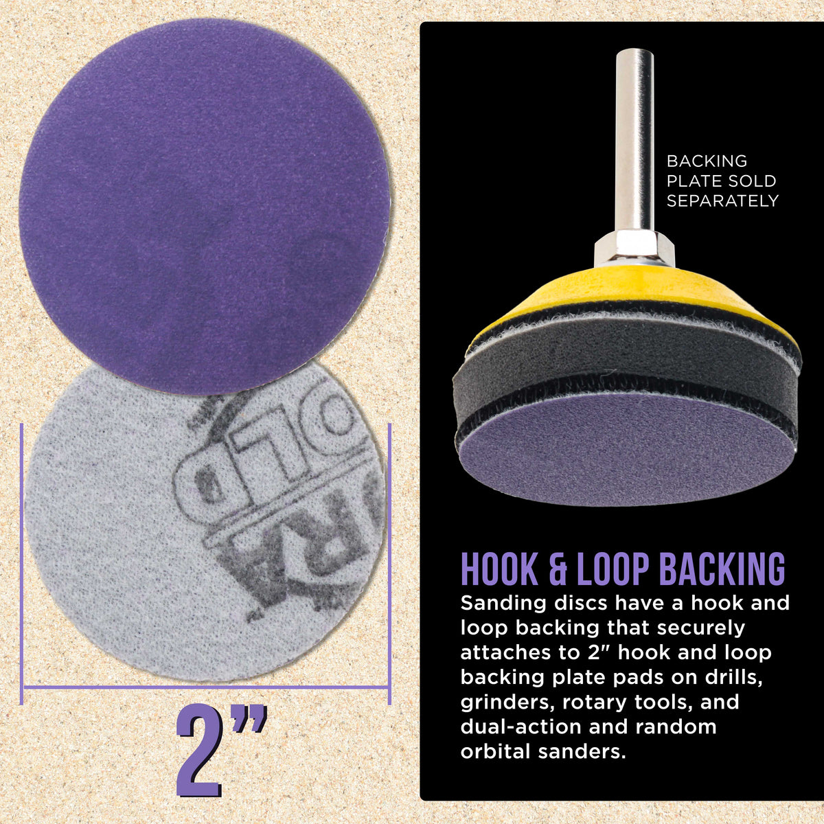 Premium 220 Grit 2" Purple Film Ceramic Sanding Discs, Box of 30 - Hook & Loop Backing Sandpaper for DA Sander, Drill, Grinder, Rotary Tool
