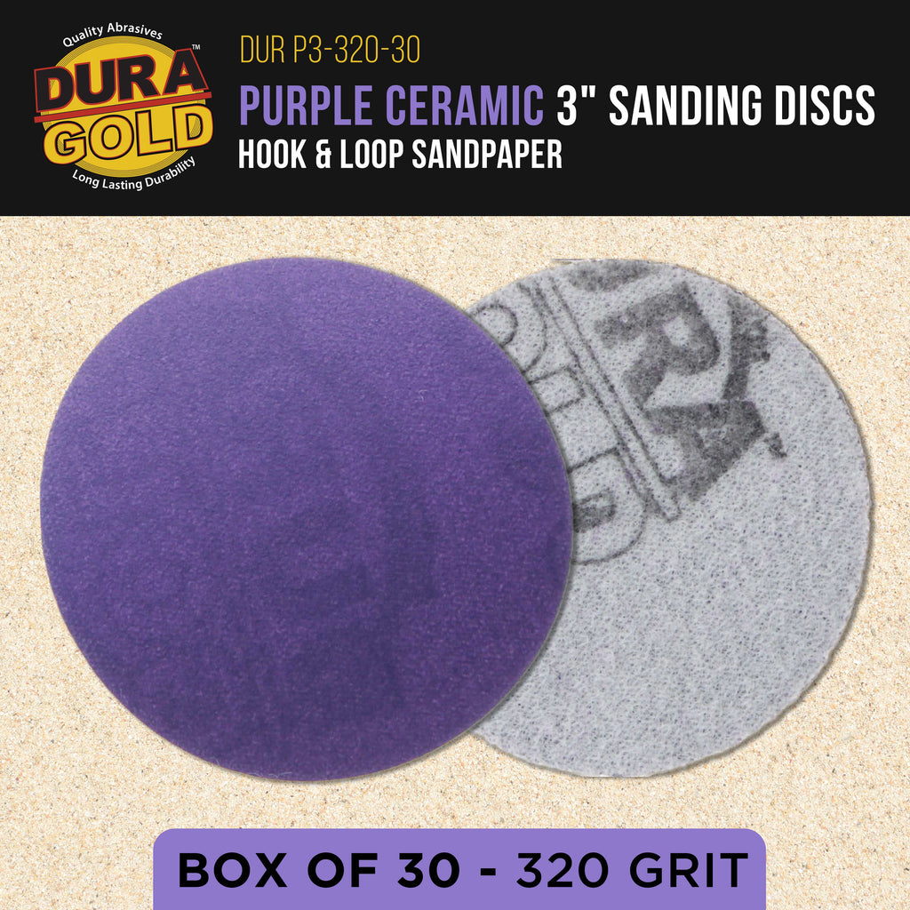 Premium 320 Grit 3" Purple Film Ceramic Sanding Discs, Box of 30 - Hook & Loop Backing Sandpaper for DA Sander, Drill, Grinder, Rotary Tool