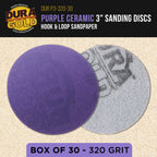 Premium 320 Grit 3" Purple Film Ceramic Sanding Discs, Box of 30 - Hook & Loop Backing Sandpaper for DA Sander, Drill, Grinder, Rotary Tool