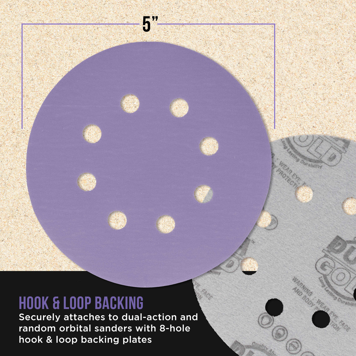 Premium 2000 Grit 5" Purple Film Ceramic Sanding Discs, 8-Hole Pattern, Box of 50 - Dustless Hook & Loop Backing Sandpaper for DA & Random Orbital Sanders