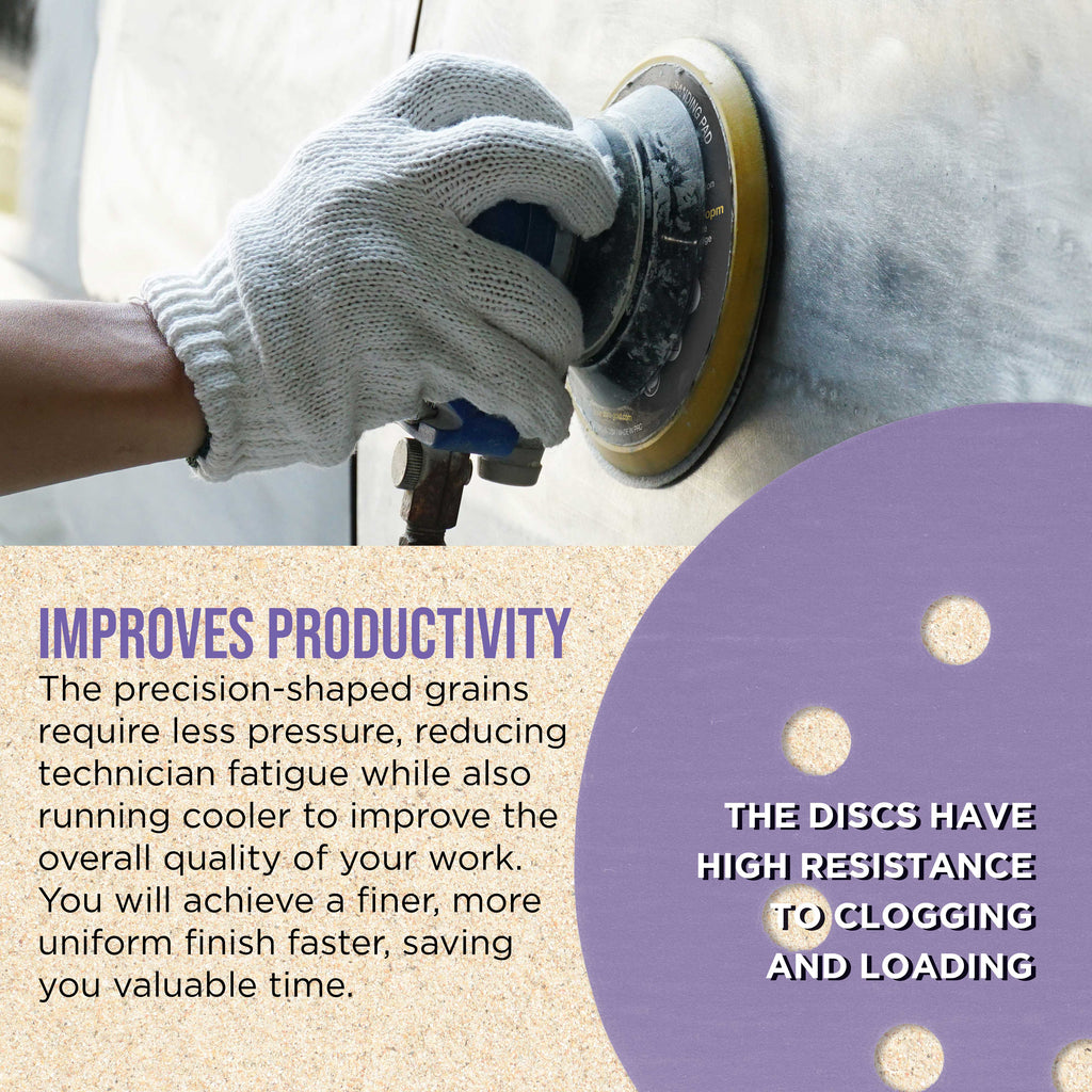 Premium 2000 Grit 5" Purple Film Ceramic Sanding Discs, 8-Hole Pattern, Box of 50 - Dustless Hook & Loop Backing Sandpaper for DA & Random Orbital Sanders
