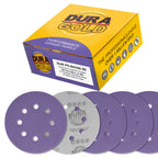 Premium 320 Grit 5" Purple Film Ceramic Sanding Discs, 8-Hole Pattern, Box of 50 - Dustless Hook & Loop Backing Sandpaper for DA & Random Orbital Sanders