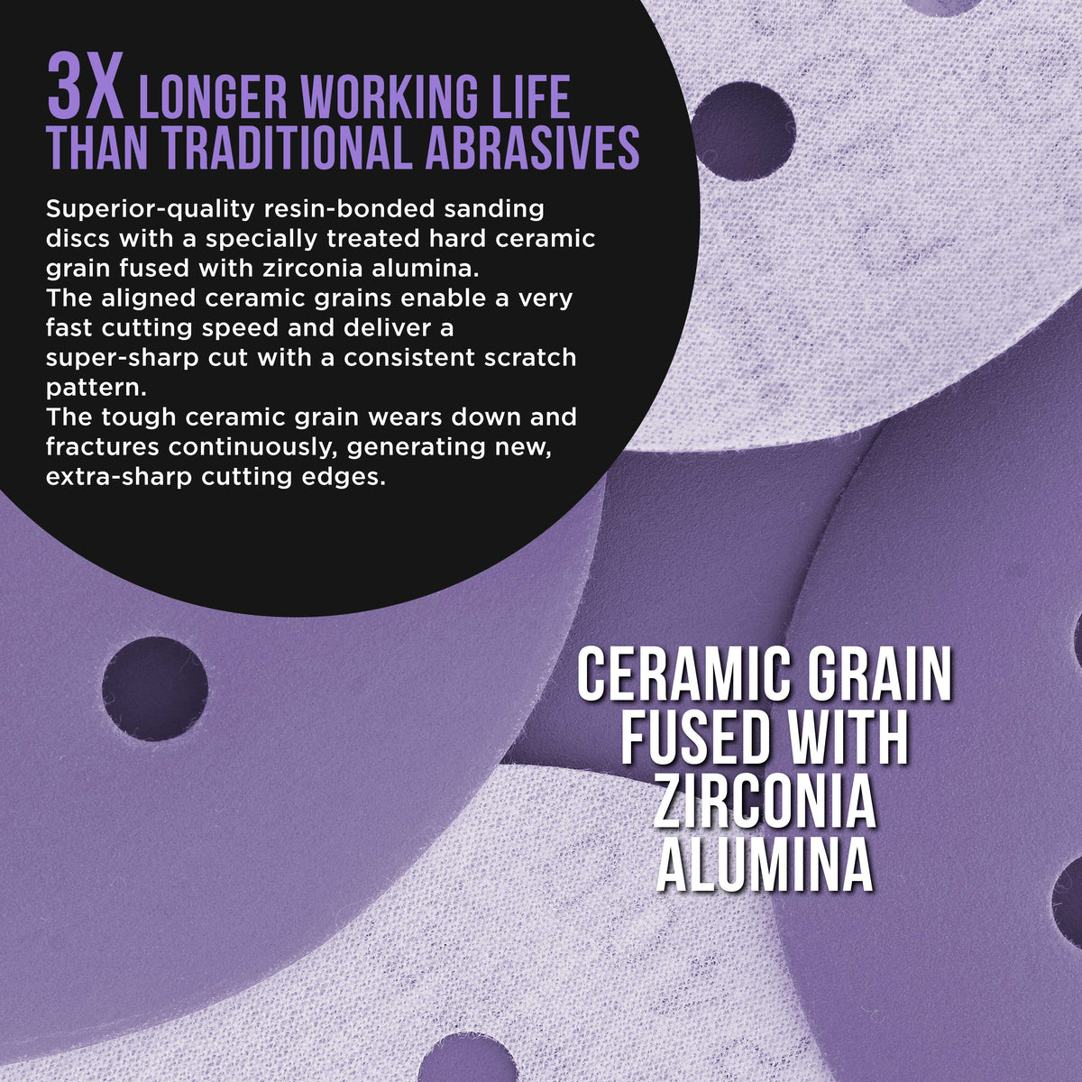 Premium 600 Grit 5" Purple Film Ceramic Sanding Discs, 8-Hole Pattern, Box of 50 - Dustless Hook & Loop Backing Sandpaper for DA & Random Orbital Sanders
