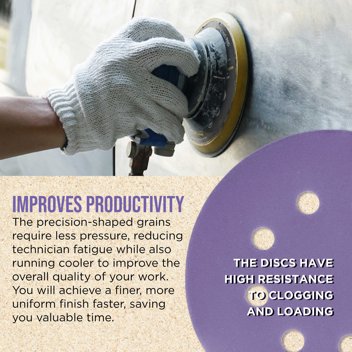 Premium 600 Grit 5" Purple Film Ceramic Sanding Discs, 8-Hole Pattern, Box of 50 - Dustless Hook & Loop Backing Sandpaper for DA & Random Orbital Sanders