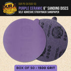 Premium 1500 Grit 6" PSA Purple Film Ceramic Sanding Discs, Box of 50 - Self Adhesive Stickyback Sandpaper for DA & Random Orbital Sanders