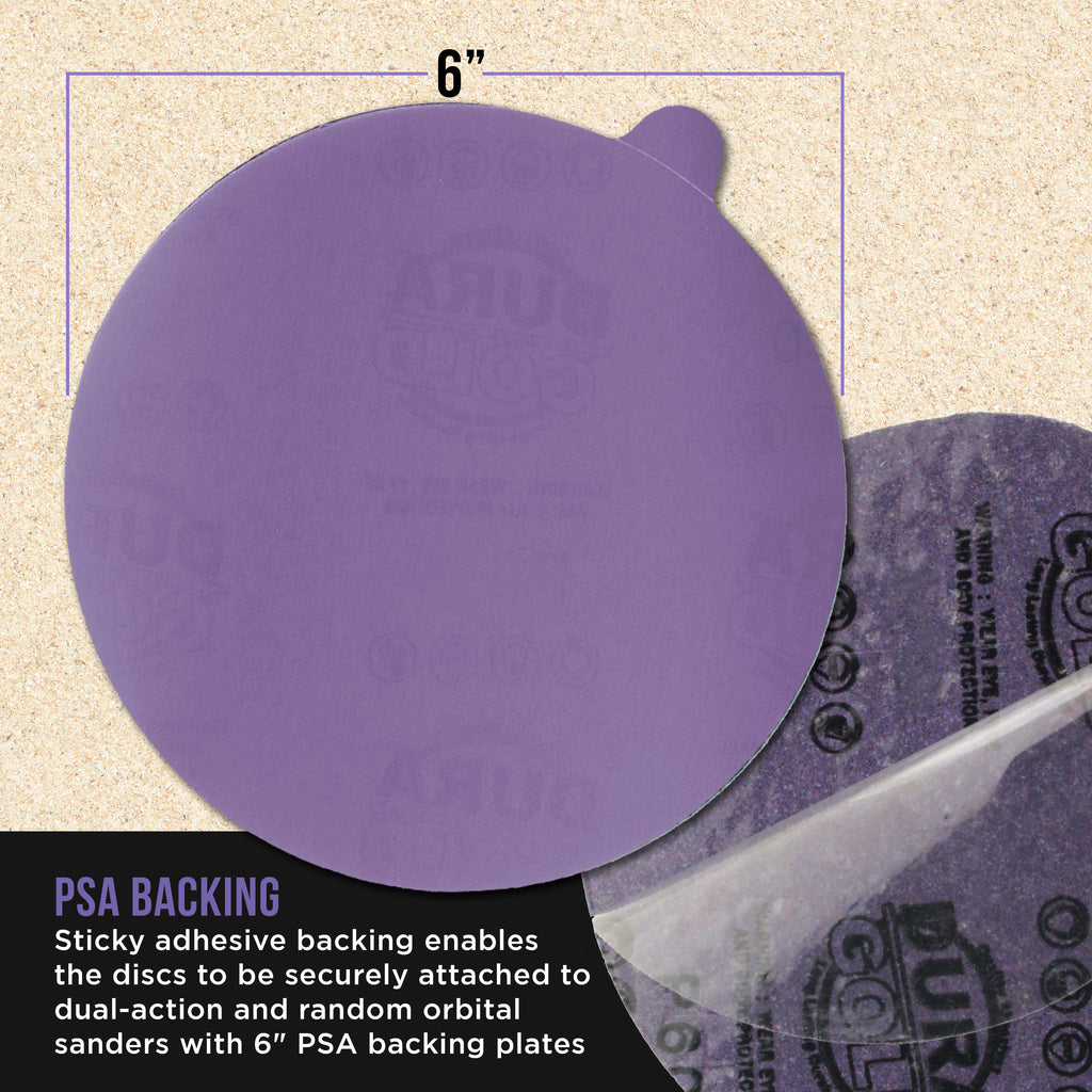 Premium 1500 Grit 6" PSA Purple Film Ceramic Sanding Discs, Box of 50 - Self Adhesive Stickyback Sandpaper for DA & Random Orbital Sanders