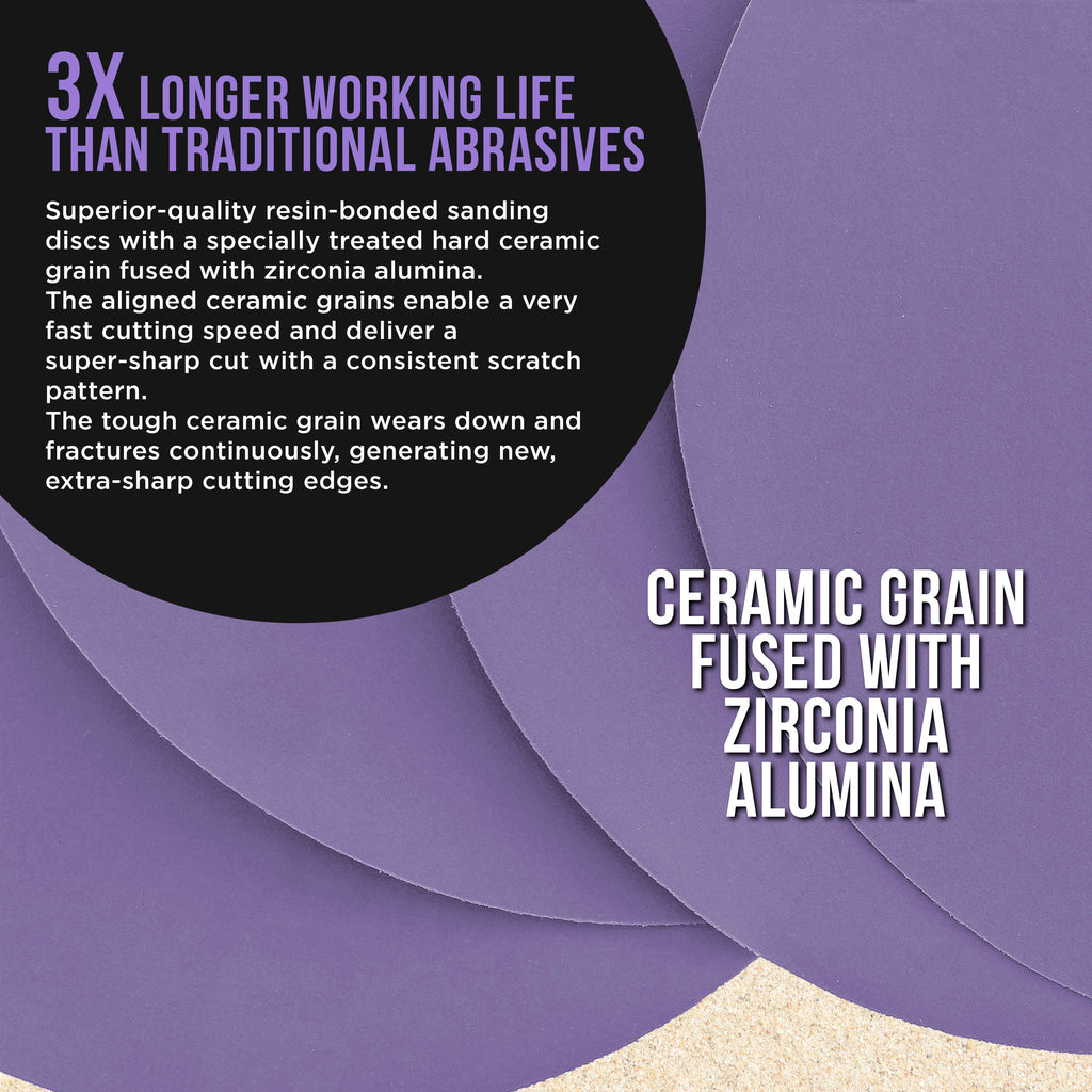 Premium 1500 Grit 6" PSA Purple Film Ceramic Sanding Discs, Box of 50 - Self Adhesive Stickyback Sandpaper for DA & Random Orbital Sanders