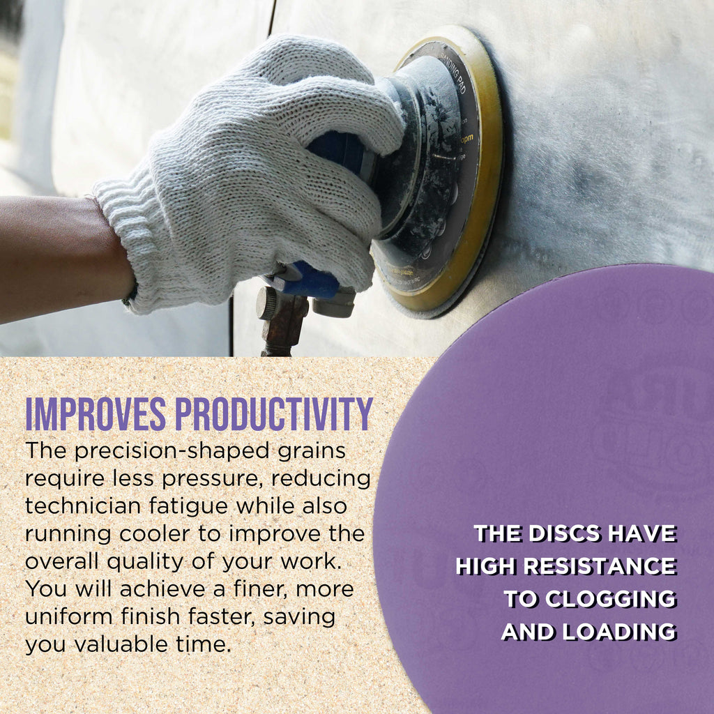Premium 1500 Grit 6" PSA Purple Film Ceramic Sanding Discs, Box of 50 - Self Adhesive Stickyback Sandpaper for DA & Random Orbital Sanders