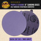 Premium 180 Grit 6" PSA Purple Film Ceramic Sanding Discs, Box of 50 - Self Adhesive Stickyback Sandpaper for DA & Random Orbital Sanders