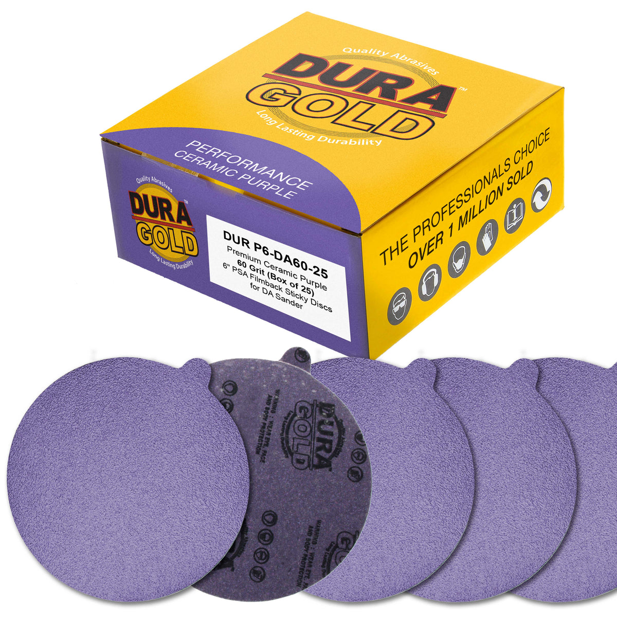 Premium 60 Grit 6" PSA Purple Film Ceramic Sanding Discs, Box of 25 - Self Adhesive Stickyback Sandpaper for DA & Random Orbital Sanders