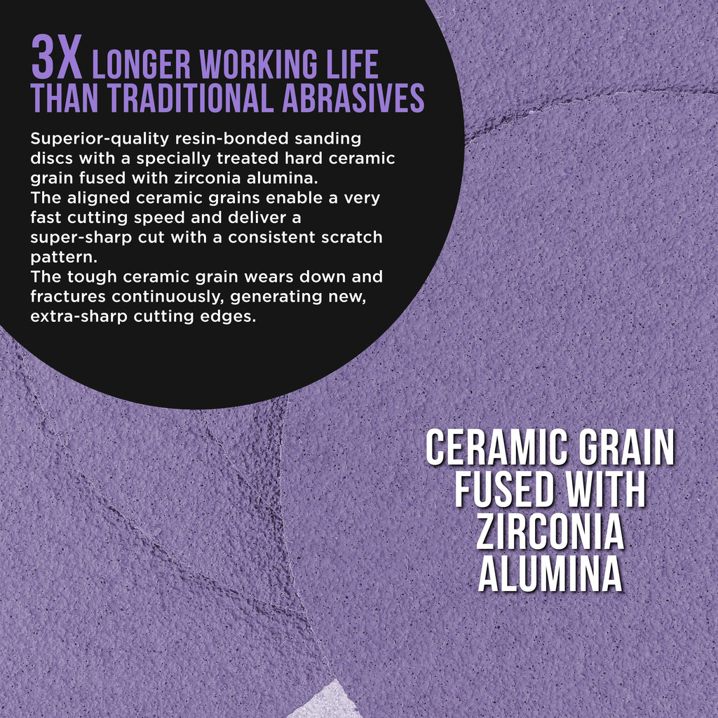 Premium 60 Grit 6" PSA Purple Film Ceramic Sanding Discs, Box of 25 - Self Adhesive Stickyback Sandpaper for DA & Random Orbital Sanders