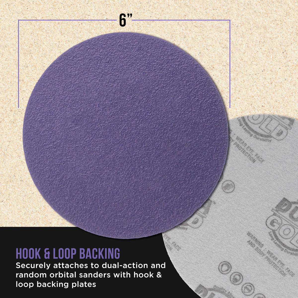 Premium 40 Grit 6" Purple Film Ceramic Sanding Discs, Box of 25 - Hook & Loop Backing Sandpaper for DA & Random Orbital Sanders