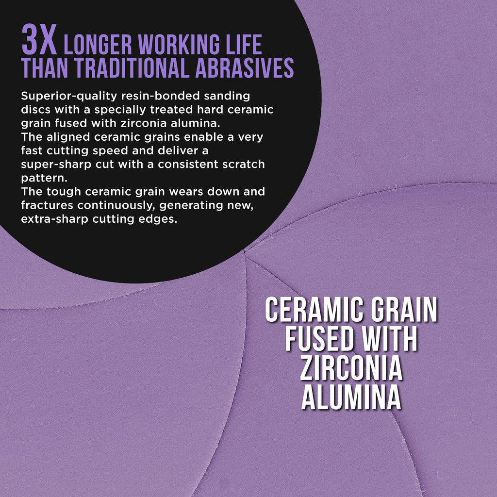Premium 800 Grit 6" Purple Film Ceramic Sanding Discs, Box of 50 - Hook & Loop Backing Sandpaper for DA & Random Orbital Sanders