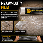 Carpet Protection Film, 24-inch x 200-foot Roll, Clear Plastic Carpet Protector, Self-Adhesive Plastic for Temporary Stair, Rug, and Floor Protection