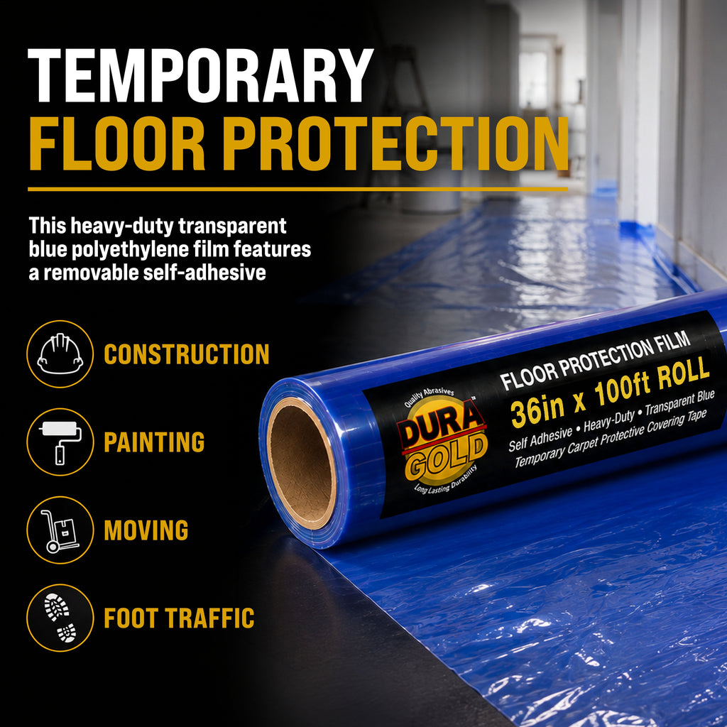 Floor Protection Film, 36-inch x 100-foot Roll, Clear Plastic Floor Protector, Self-Adhesive Plastic Floor Protection from Foot Traffic, Paint Spills, Dust, Construction, Moving