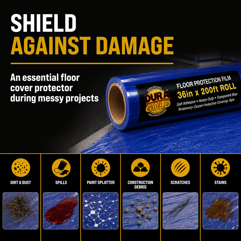 Floor Protection Film, 36-inch x 200-foot Roll, Clear Plastic Floor Protector, Self-Adhesive Plastic Floor Protection from Foot Traffic, Paint Spills, Dust, Construction, Moving