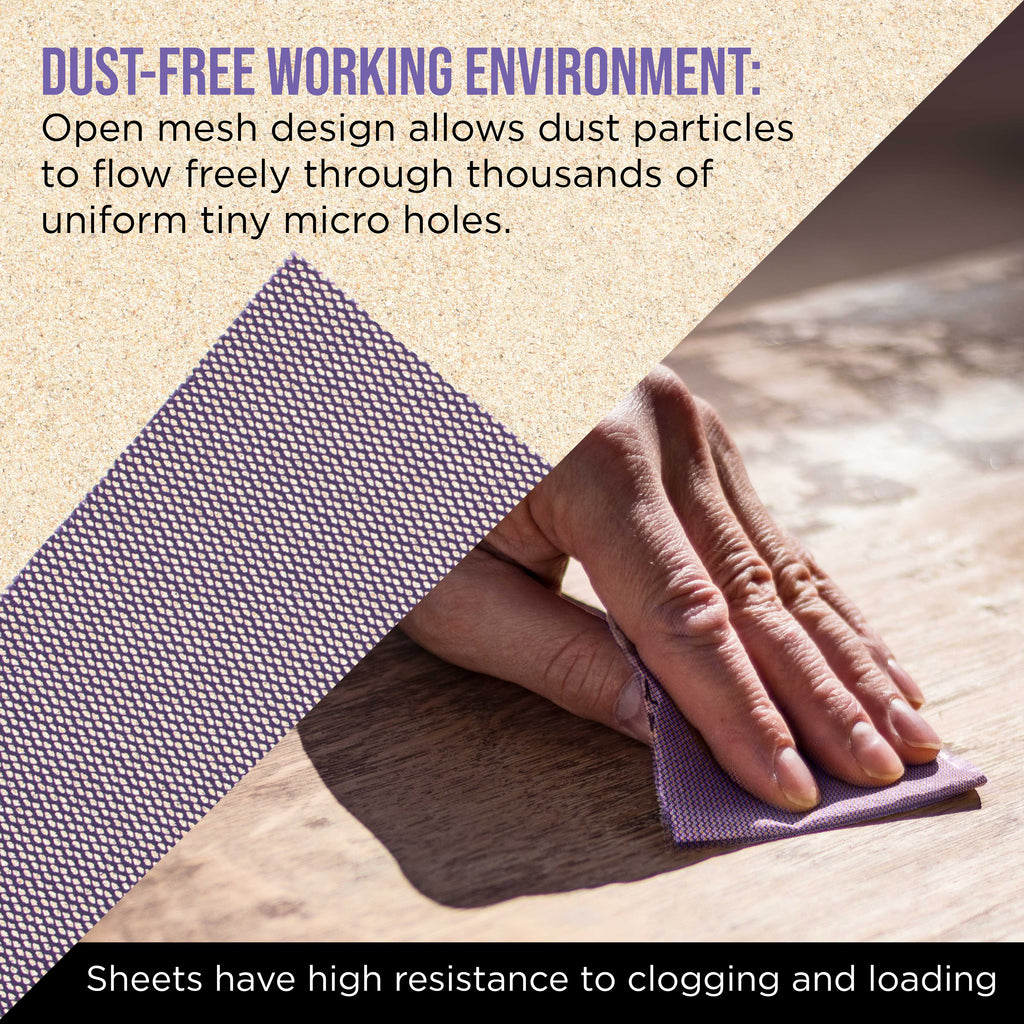 Premium 220 Grit 1/4 Sheet Size Purple Ceramic Mesh Sandpaper, Box of 16 - 4.5" x 5.5" Dustless Hook & Loop Backing, Palm Sanders, Sanding Blocks - Long-Lasting Fast Cut