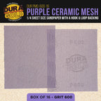 Premium 600 Grit 1/4 Sheet Size Purple Ceramic Mesh Sandpaper, Box of 16 - 4.5" x 5.5" Dustless Hook & Loop Backing, Palm Sanders, Sanding Blocks - Long-Lasting Fast Cut