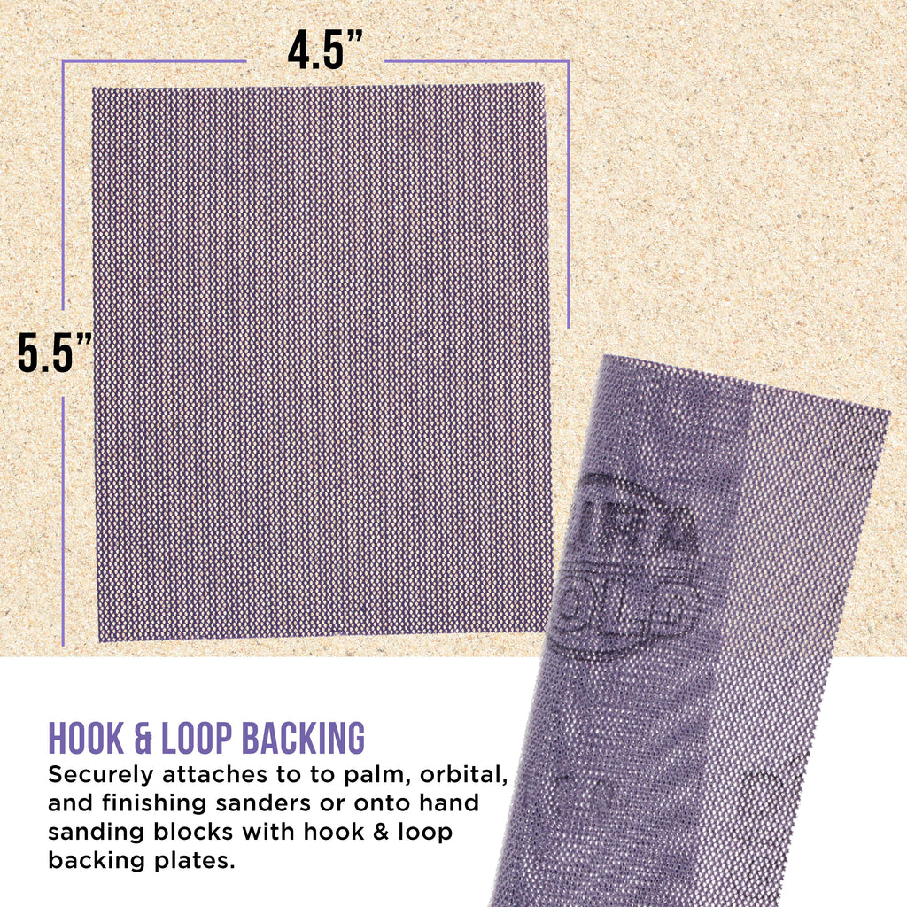 Premium 600 Grit 1/4 Sheet Size Purple Ceramic Mesh Sandpaper, Box of 16 - 4.5" x 5.5" Dustless Hook & Loop Backing, Palm Sanders, Sanding Blocks - Long-Lasting Fast Cut