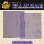 Premium 80 Grit 1/4 Sheet Size Purple Ceramic Mesh Sandpaper, Box of 16 - 4.5" x 5.5" Dustless Hook & Loop Backing, Palm Sanders, Sanding Blocks - Long-Lasting Fast Cut