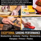 Premium 5" x 2.75" Gold Sandpaper Sheets, 600 Grit (Box of 40) - Hook & Loop Backing, Wood Furniture Woodworking, Auto Paint - For Palm Sanders, Clip-On, Hand Sanding Blocks