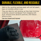 60 Grit 4-Sided Hand Sanding Block Sponges with Angled Edge, Box of 6 - Performance Flex 3.9" x 2.75" x 1" Wet or Dry Flexible Sandpaper Abrasive Pads - Sand Wood, Drywall, Metal Auto Paint