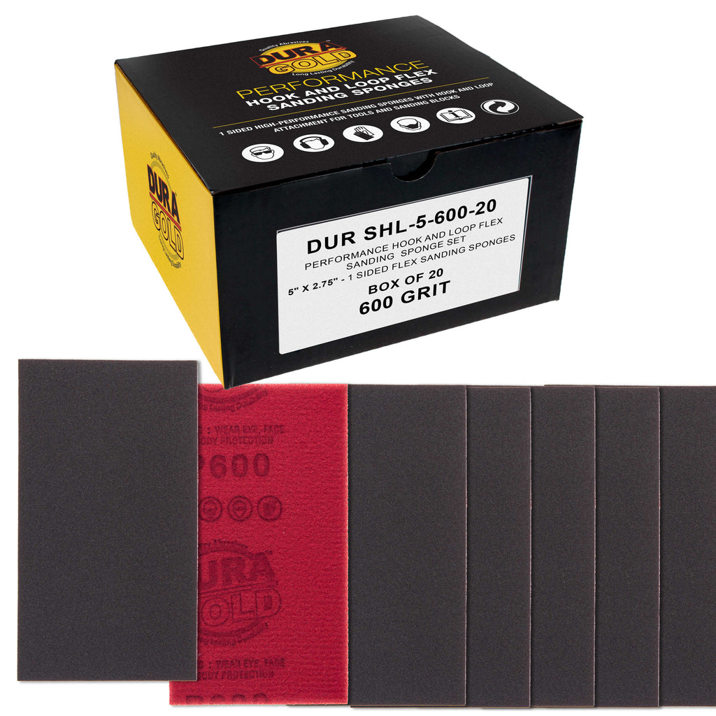 600 Grit 5" x 2-3/4" Sanding Sponges, Box of 10 - Performance Hook & Loop Wet or Dry Flexible Sandpaper Sponge Pads - For Hand Sanding Blocks, Palm Sanders - Polish Metal, Auto Paint, Wood
