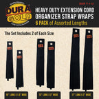Heavy Duty Extension Cord Organizer Strap Wraps, 6 Pack - Storage Strap Holder for Cords, Hoses, Rope, Cables, Tools - Garage Wall Hanger