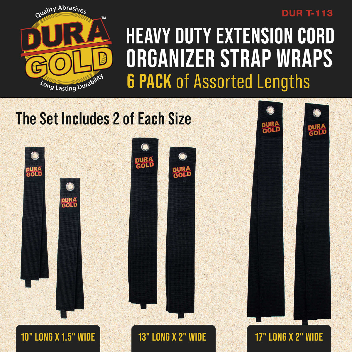 Heavy Duty Extension Cord Organizer Strap Wraps, 6 Pack - Storage Strap Holder for Cords, Hoses, Rope, Cables, Tools - Garage Wall Hanger