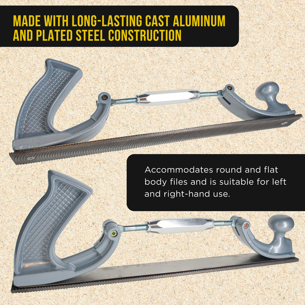 Adjustable Flexible Body File Holder with 14" Double-Sided Bastard File Blade, 9 Teeth Per Inch - Shape and File Contoured Surfaces