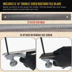 Adjustable Flexible Body File Holder with 14" Double-Sided Bastard File Blade, 9 Teeth Per Inch - Shape and File Contoured Surfaces
