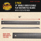14" Flexible Flat Bastard File Blade, Double-Sided with 9 Teeth Per Inch, Pack of 2 - Mounting Holes for Adjustable Body File Holder