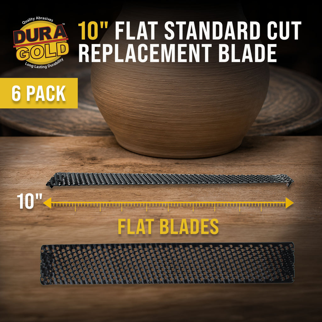 10-Inch Flat Standard Cut Replacement Blade, Pack of 6 - Steel Shaver Cheesegrater Rasp for Auto Body Filler, Car Dent Repairs