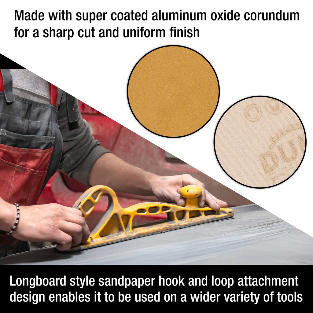 Premium 240 Grit Gold Longboard Continuous Sandpaper Roll, 2-3/4" Wide, 12 Yards Long, Hook & Loop Backing - Automotive, Woodworking Sanding