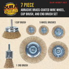 7-Piece Abrasive Brass-Coated Wire Wheel, Cup Brush, and End Brush Set, 1/4" Drill Shank - Clean Remove Grind, Strip Rust, Corrosion, Paint