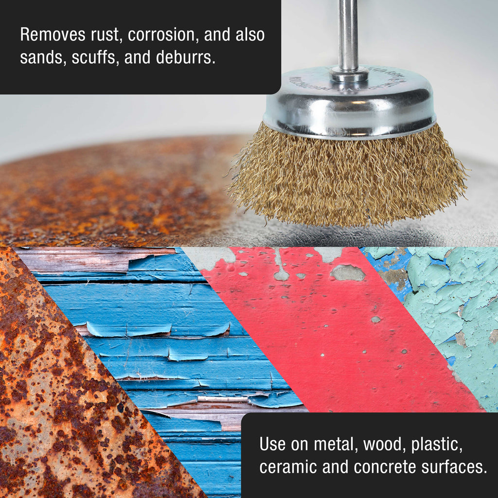 7-Piece Abrasive Brass-Coated Wire Wheel, Cup Brush, and End Brush Set, 1/4" Drill Shank - Clean Remove Grind, Strip Rust, Corrosion, Paint