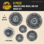 6-Piece Abrasive Wire Wheel and Cup Brush Set, 1/4" Drill Shank, Carbon Steel Bristles - Clean Remove Grind, Strip Rust, Corrosion, Paint